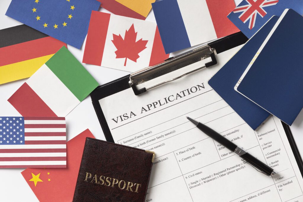 visa application composition with different flags