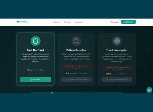 Prembly Fraud Game interface showing fraud detection scenarios
