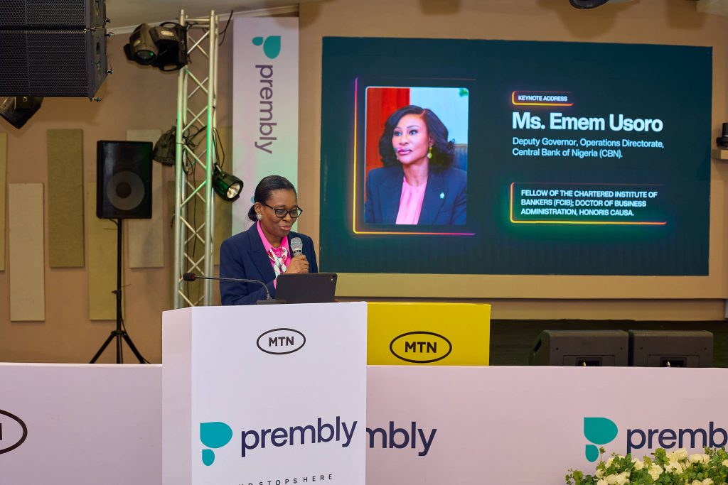 Omoyemen Jide-Samuel delivering the keynote address at the Prembly Fraud Intelligence Summit 2026.